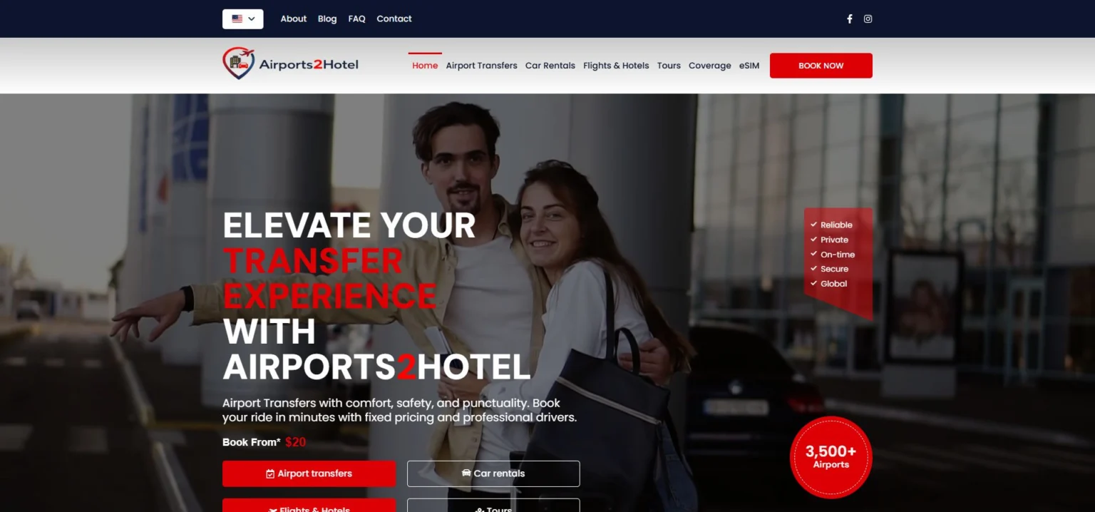 Captura do site de airports2hotel