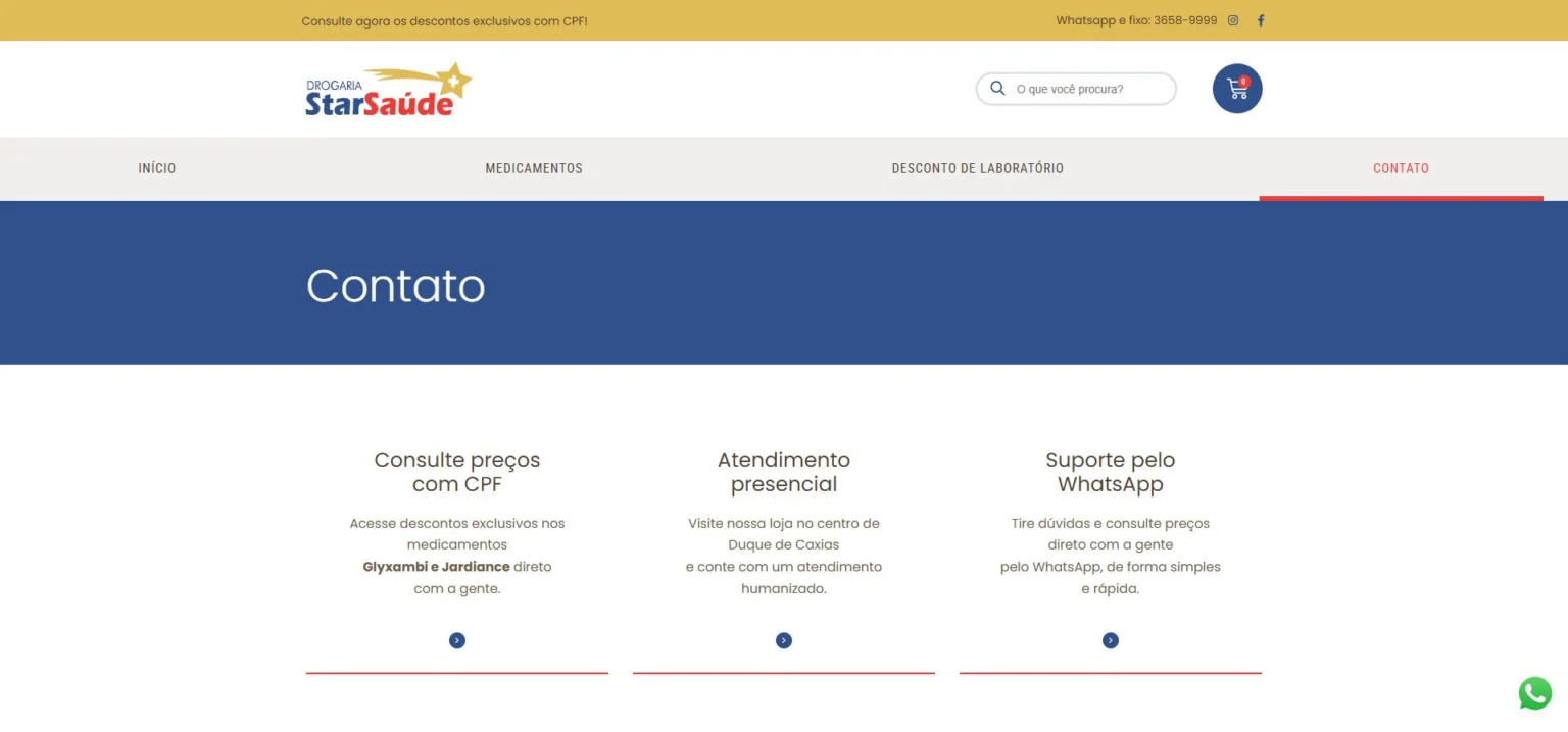 Captura do site de drogaria star saude